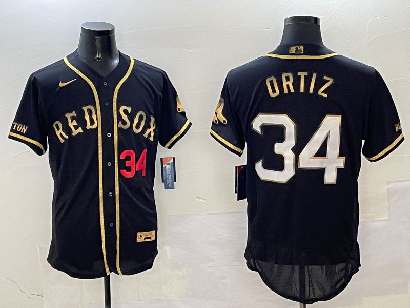 Men Boston Red Sox #34 Ortiz Black Gold three generations Elite 2025 Nike MLB Jersey style 6->youth nfl jersey->Youth Jersey